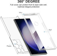 Луксозен ултра тънък Поли-Карбонов комплект предна и задна част със силиконова ТПУ рамка 360° Body Guard за Samsung Galaxy S23 Ultra 5G SM-S918B кристално прозрачен 